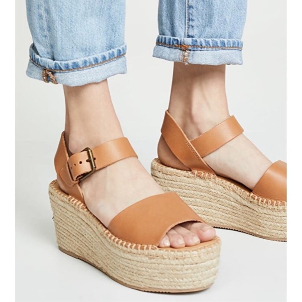 L🌴SOLUDOS🌴TAN LEATHER FLATFORM SANDALS